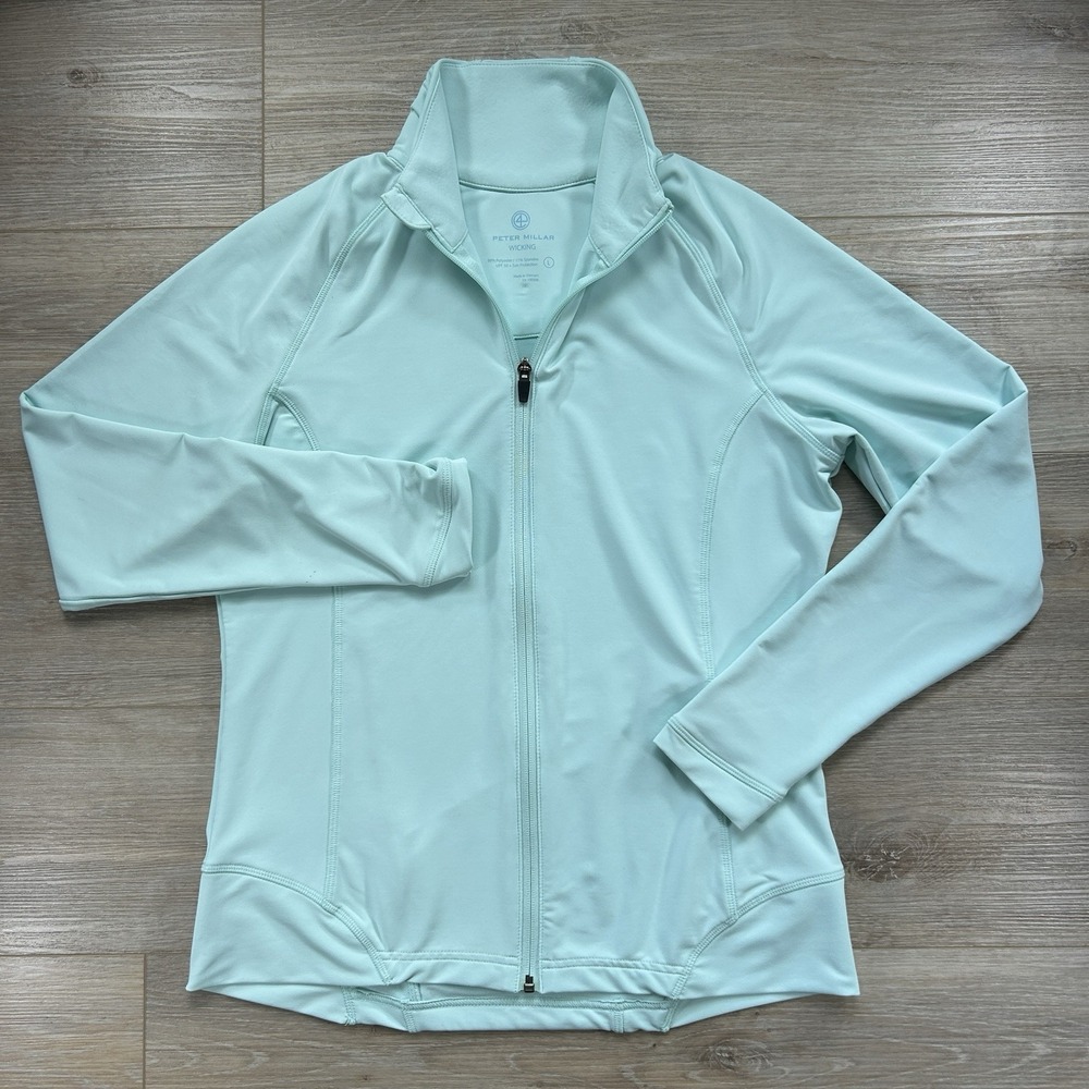 Peter Millar Full Zip Wicking Women's Large Teal UPF 50 Polyester Spandex Blend*